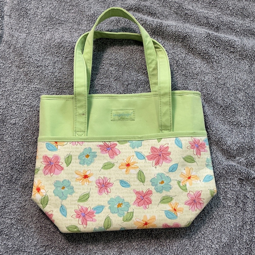 Longaberger Homestead Floral Tote Bag Green Pink Blue Fabric Handbag Spring